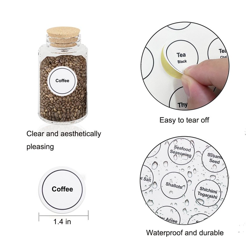 Spice Labels, 432Pcs Spice Labels Stickers 1.4in Waterproof Adhesive Round