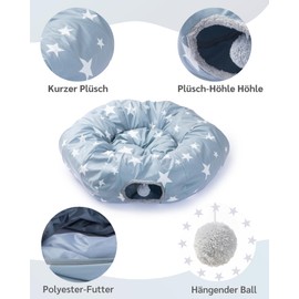 JanYoo Cat Tunnel with Soft Cat Bed, Round Cat Tunnel with Two Entrances, Cat Cave, Cat Toy for Indoor Cats, Large Cat Tunnel Removable for Multiple Play