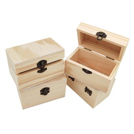 Anktily 4 Pack Unfinished Wooden Box,10 x 6 x 6 cm Rustic Small Wood Box with Locking Clasp DIY Craft Storage Organizer Box for Home Table Decoration