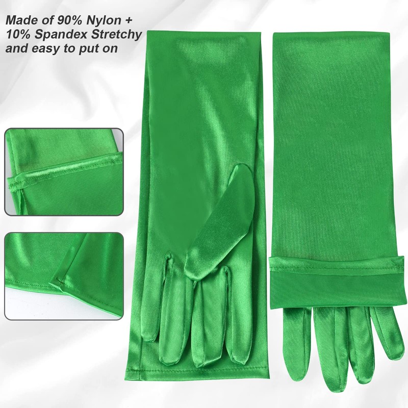 Long Satin Gloves Green, 1920s Opera Bridal Dance Gloves for