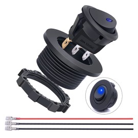 weideer 12V Round Rocker Switch with Shell Blue LED Light SPST ON Off 3 Pin 2 Position 20A 12 Volt Toggle Switch with Wires for Automotive Car Truck Boat