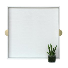 HofferRuffer Faux Leather Decorative Serving Tray, Elegant Coffee Table Tray, Ottoman Tray, Breakfast, Drinks, Liquor Serving Platter, White Croco Finish with Gold Hardware Handle (Square)