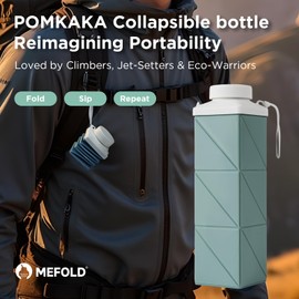 Mefold POMKAKA Collapsible Water Bottles 24.3oz(720ml), 2nd Generation Leakproof BPA-Free Travel Water Bottle,Lightweight Reusable Water bottle for Cycling Gym Camping Sports,Sage Green