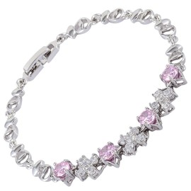 Riva Tennis Bracelet [18 cm/7 Inch] with Round Cut Gemstone Cubic Zirconia CZ [6 Colours Available] in 18K White Gold Plated, Simple Modern Elegance, Brass, Cubic Zirconia