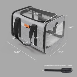 YUNIQUE Soft-Sided Cat & Dog Carrier for Pets Up to 15 Lbs, Airline Approved Collapsible Travel Puppy Carrier with Lightweight Fabric Design (Grey)