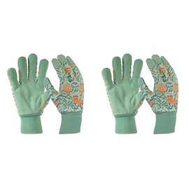Digz Women's Leather Palm Garden Gloves with Knit Wrist, Coral Floral Pattern, Large