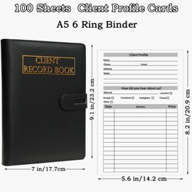 XUEJITECH Client Record Book with Extra A-Z Tabs - Professional Hair Stylist & Nail Salon Organizer with Refillable Client Profile Cards, Durable Binder for Small Businesses, 100 Sheets, 5.6" x 8.2"