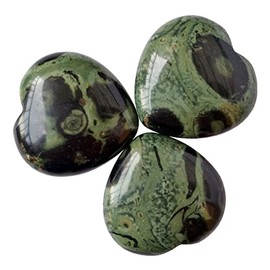 Bacatgem 3 Pcs Natural Kambaba Jasper Pocket Palm Thumb Healing Crystal Heart Love Worry Stones,1 inches Reiki Balancing Crystal and Healing Stones