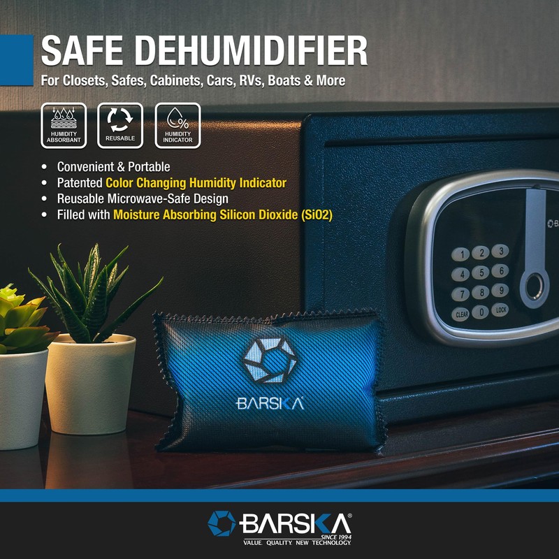 BARSKA Rechargeable Desiccant Dehumidifier - Safe Moisture Absorber for Home