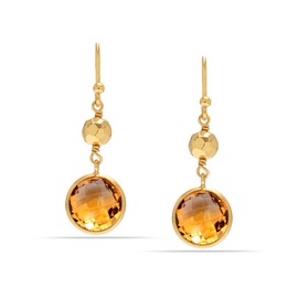 LeCalla 925 Sterling Silver Citrine Drop Earrings For Women | 14K Gold-Plated Jewelry | Lightweight Beaded Natural Birthstone Teardrop Birthday Mothers Day Jewelry Gift for Her