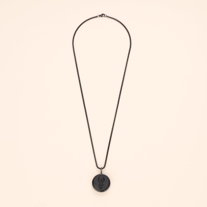 COAI Obsidian Saint Michael Pendant, Obsidian, Obsidian