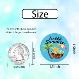 Heyfibro - 500 rollos de calcomanías de Hello Summer con etiquetas redondas de 1.5 pulgadas para niños y adultos, calcomanías de árbol de coco de verano, etiqueta de regalo para embalaje, tarjetas,
