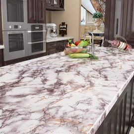 Livelynine 24 x 197 Wide Marble Contact Paper Peel and Stick Countertops Waterproof Desk Cover Rose White Marble Countertop Adhesive Covering Kitchen Wallpaper Renter Friendly Counter Top Vinyl Wrap