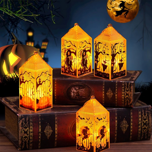 Halloween Deko Licht, 4 Stück Halloween Deko Innen/Outdoor, Deko Kürbis