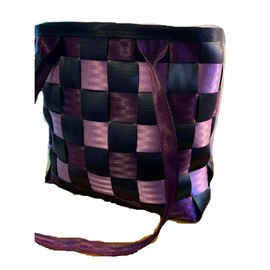 Seat Belt Tote, seatbelt handbag in charcoal, lilac and plum, open top bag, large purse, Aunt Sandy's Sewing