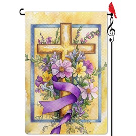 Lorugekyu He is Risen Cross Garden Flag Spring Easter Floral Flowers Small Flag for Outside Burlap Double Sided Farmland Welcome Yard Lawn Winter Decor 12.5x18"