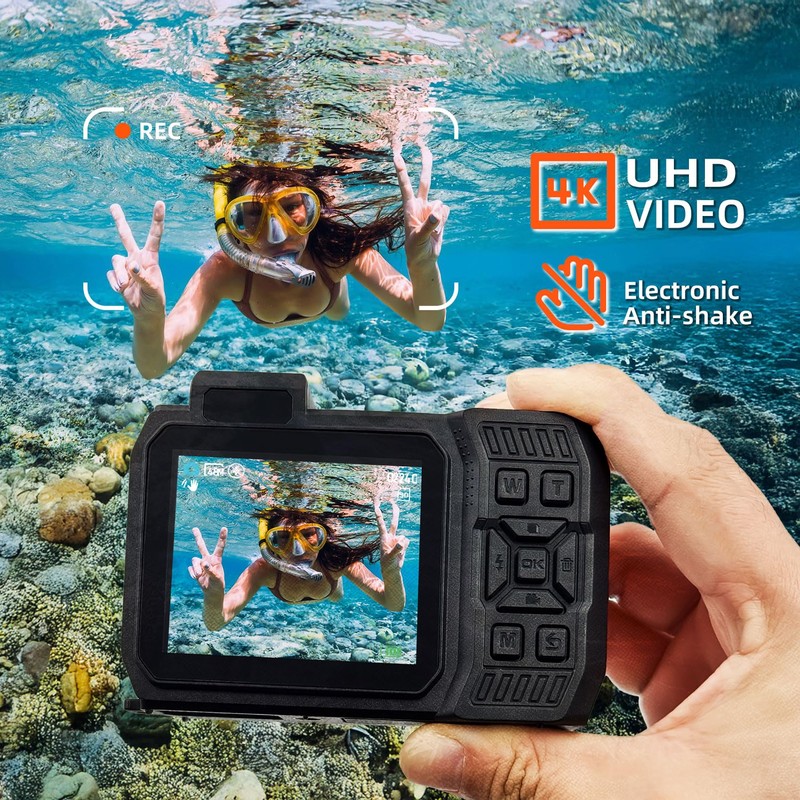 Underwater Camera, Waterproof Camera, 33 ft(10 Meters) Waterproof, 64GB Memory,