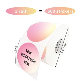 Yeachlaing 2 Inch Pink Round Thermal Sticker Labels, Self-Adhesive Circle Direct Thermal Labels, Multi-Purpose Roll Sticker Labels for DIY Logo Design, QR Code, Name Tag（ 600 Labels，1 Roll）