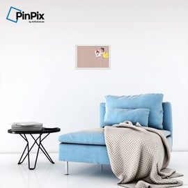 PinPix Decorative pin Cork Bulletin Board Made from self-Healing Canvas, Printed at 18x12 Inches and Framed in Satin White Frame(WOM59504)