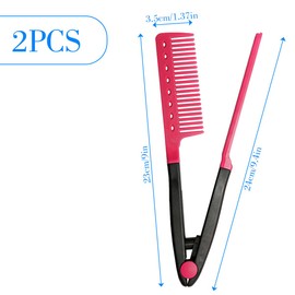 GLADFRESIT 2PCS V-Shaped Hair Straightening Comb, Multi-Color Comb Compact for Women Girls Makeup ABS Friendly Material Suitable for Home, Hair Salon or Daily Travel（Rose Red&Blue）