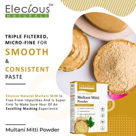 Elecious 100% Natural Multani Mitti Powder for Exfoliating, Soothing, Nourishing, Smoothening Face, Skin and Hair Fuller's Earth, Bentonite Clay 200gm