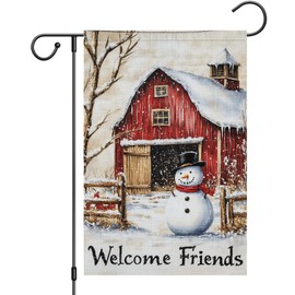 TIENO Welcome Friends Winter Garden Flag 12x18 Double Sided Burlap Snowman Garden Yard Flags for Winter Christmas Seasonal Outside Outdoor House Decoration (ONLY FLAG)