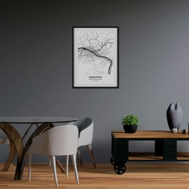 Nacnic Charleston USA Sounds of the United States Cities with Seas and Rivers in Black Colour A4 Size Framed Poster
