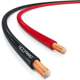 deleyCON 10 m Speaker Cable 2 x 1.5 mm² Copper-Coated Aluminium CCA Polarity Marking 2 x 48 x 0.20 mm Stranded Construction PVO/CPR Black / Red