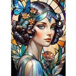 KEYIFA 5D Diamond Painting Kits Vintage Lady Diamond Art Kit for Adults, Colorful Style Diamond Painting Set Beginners DIY Full Drill Round Crystal Dots Embroidery Kit Home Wall Decor 30x40cm