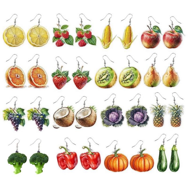 Vegetable And Fruit Dangle Earrings Collection Pickled Cucumber Corn Apple