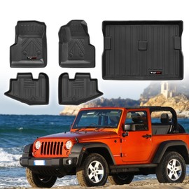 Custom Floor Mats and Cargo Liner for 1997-2006 Jeep Wrangler TJ Accessories All Weather TPE Protection Mat (for 1997-2006 Jeep Wrangler TJ/LJ Set)