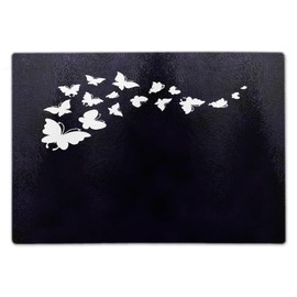 ShopQuality4U Premium Medium Glass Cutting Board Cheese Board Board Butterfly Silhouette Design Design Kitchen Worktop Saver Protector