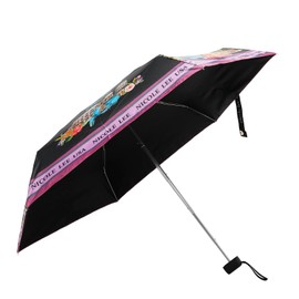 Nicole Lee Compact Travel Umbrella, 37 inch Canopy, UV Protection, Push Button, Black (MARTHA TRAVELS ITALY)