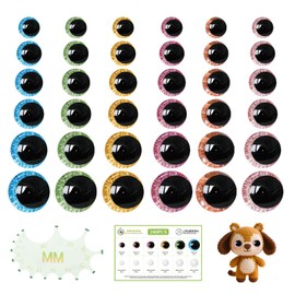 MUCUNNIA 180 Pcs 3D Moon Glitter Safety Eyes for Amigurumi with Washers 12-30mm Trapezoid Safety Eyes for Crochet Animals Doll Eyes for Crocheting Stuffed Animal Eyes for DIY Christmas Decoration(6 Co