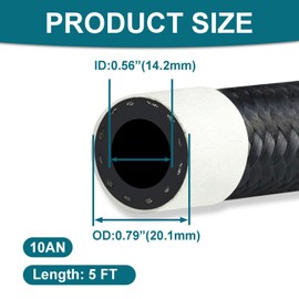 VWTNI 10AN Fuel Line, 10AN CPE Fuel Hose, 5FT Transmission/Oil Cooler Lines, Nylon Braided Fuel Line Hose.
