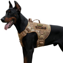 KQP Tactical Dog Harness, No Pull Dog Harness, Military Dog Vest with Adjustable Metal Clips, Dog Harness for Large Medium Small Dogs, Service Dog Walking Training (UTX Buckle Camo, Medium)