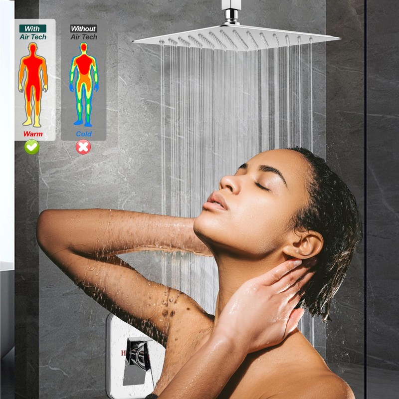 Heyalan Shower Faucet Set Square Stainless Steel Bathroom Rainfall Shower