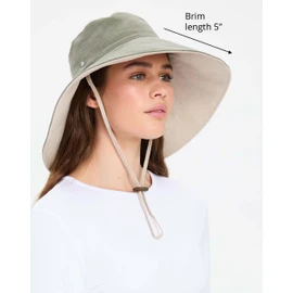 Solbari Ultra Wide Cotton Linen Hat - UPF50+ Packable UV Sun Protection Hat with Large Brim and Detachable Strap, Sage/Beige, Small - Medium