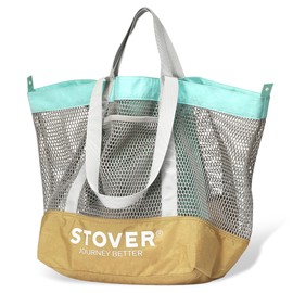 STOVER Extra Large Mesh Nylon Beach Bag- Vacation, Pool, Shopping, Toy, & Travel Tote- Foldable w/Storage Pouch & Pockets for Women, Men & Families – Heavy-Duty and Water-Resistant (Yellow/Teal)