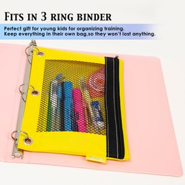 BAZIC PRODUCTS Bright Color 3-Ring Pencil Pouch w/Mesh Window, Binder Pouch Enforced Rings Holes, Bright Assorted Color, 144-Pack