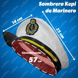 Gorro Sombrero Disfraz de Capitán Marinero Marinera Sexy Gorra Disfraz Fiesta Halloween Color Blanco GRUPO CARNAVALLIA