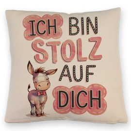 speecheese Ich Bin Stolz Auf Dich Kissen mit Leinenoptik mit Esel Tierliebhaber DekoKissen mit Leinenoptik - perfekt als Erfolggeschenk