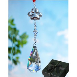 Dog Paw Prints Sun Catcher Crystals Prisms Dog Memorial Pet Sympathy Suncatcher for Loss of Dog Hanging Window Yard Tree Decor Ornament Wind Chime Rainbow Bridge Suncatcher (1pcs)