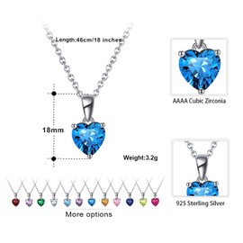 Nbsameng S925 Sterling Silver Cut Cubic Zirconia Heart Pendant Necklace, Birthday Stone Necklace, Valentines Mothers Day Anniversary Christmas Birthday Gifts for Women Girls, Hypoallergenic Jewelry (May-Green)