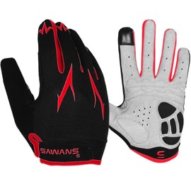 SAWANS Cycling Gloves Full Finger Mountain Bike Gloves Padded Breathable Touchscreen MTB Road Biking Gloves for Men Women Camping,Cycling,Running (Red, L)