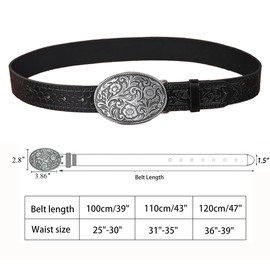 Western PU Leather Cowboy Cowgirl Belt for Men & Women - Vintage Flower Buckle Embossed Leather Belts for Jeans Pants