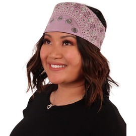 Paisley Lavender Chop Top with Rhinestones (Imported) - 100% Cotton - One Piece with Hook & Loop Closure - Biker Do Rag - Headwrap