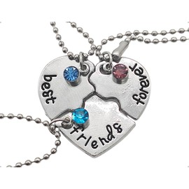 Emezddo Pack of 3 Best Friends Necklaces, Alloy Friendship Necklace with Pendant, Used for Girls Birthday Parties Weddings Business Events (Silver)