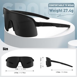 Bevi Gafas de sol deportivas polarizadas con marco TR90 duradero y flexible para hombres y mujeres, correr, conducir, ciclismo, etc, Black Hf, Grandes