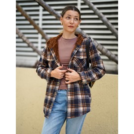 Zeagoo Shacket Jacket Women Fashion Plaid Oversized Hooded Coats Casual Winter Fall 2025 Thick Fleece Lined Outerwear